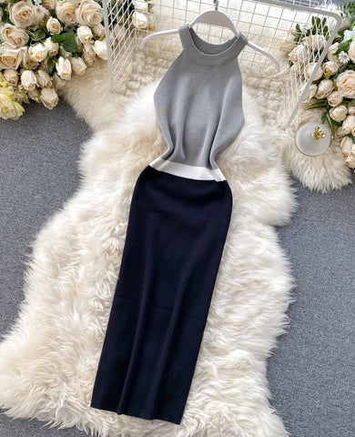 vestido tirante elastico elegante evento formal gris
