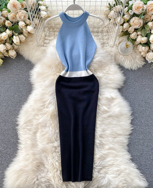 vestido tirante elastico elegante evento formal azul