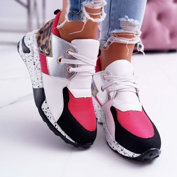 zapatillas deportivas cordones rosa leopardo 
