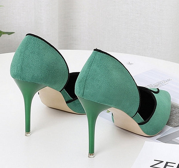 zapato terciopelo verde negro